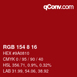 カラーコード: RGB 154 8 16 | qconv.com