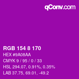 カラーコード: RGB 154 8 170 | qconv.com