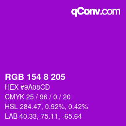 Color code: RGB 154 8 205 | qconv.com