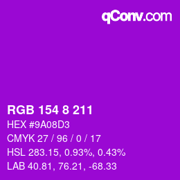 颜色代码: RGB 154 8 211 | qconv.com