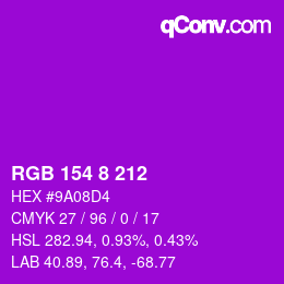 颜色代码: RGB 154 8 212 | qconv.com