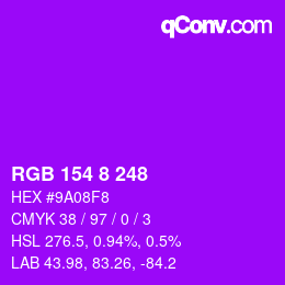 颜色代码: RGB 154 8 248 | qconv.com