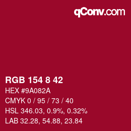 カラーコード: RGB 154 8 42 | qconv.com
