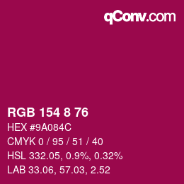 カラーコード: RGB 154 8 76 | qconv.com