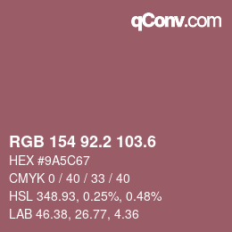 カラーコード: RGB 154 92.2 103.6 | qconv.com