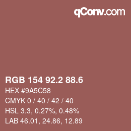 カラーコード: RGB 154 92.2 88.6 | qconv.com