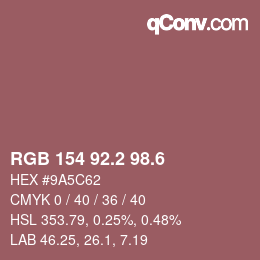 カラーコード: RGB 154 92.2 98.6 | qconv.com