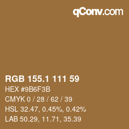 カラーコード: RGB 155.1 111 59 | qconv.com