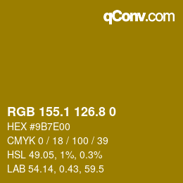 カラーコード: RGB 155.1 126.8 0 | qconv.com