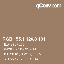 Color code: RGB 155.1 126.8 101 | qconv.com