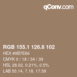 Color code: RGB 155.1 126.8 102 | qconv.com