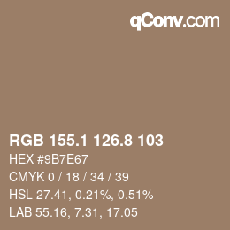 Color code: RGB 155.1 126.8 103 | qconv.com