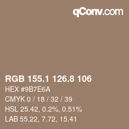 Color code: RGB 155.1 126.8 106 | qconv.com