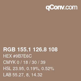 Código de color: RGB 155.1 126.8 108 | qconv.com