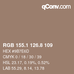 Color code: RGB 155.1 126.8 109 | qconv.com