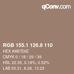 Color code: RGB 155.1 126.8 110 | qconv.com