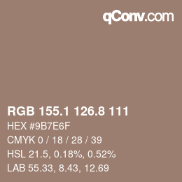 Color code: RGB 155.1 126.8 111 | qconv.com