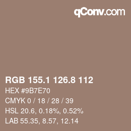Color code: RGB 155.1 126.8 112 | qconv.com