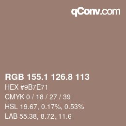 Color code: RGB 155.1 126.8 113 | qconv.com