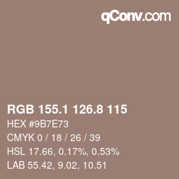 Color code: RGB 155.1 126.8 115 | qconv.com