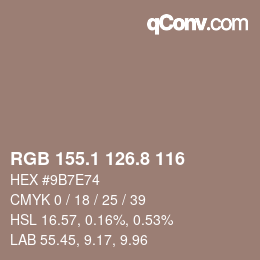 Color code: RGB 155.1 126.8 116 | qconv.com