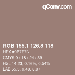 Color code: RGB 155.1 126.8 118 | qconv.com