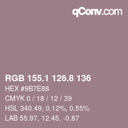 Color code: RGB 155.1 126.8 136 | qconv.com