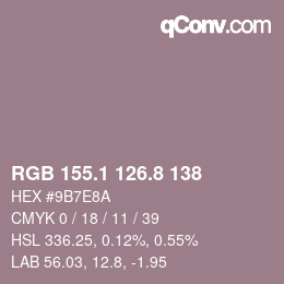 Color code: RGB 155.1 126.8 138 | qconv.com