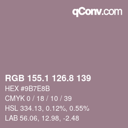 カラーコード: RGB 155.1 126.8 139 | qconv.com