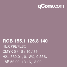 カラーコード: RGB 155.1 126.8 140 | qconv.com