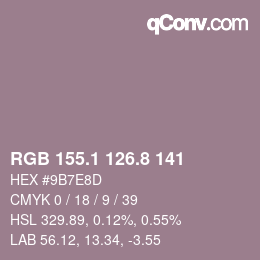 カラーコード: RGB 155.1 126.8 141 | qconv.com
