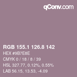 カラーコード: RGB 155.1 126.8 142 | qconv.com