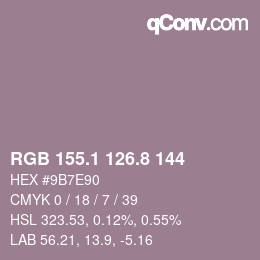 Color code: RGB 155.1 126.8 144 | qconv.com