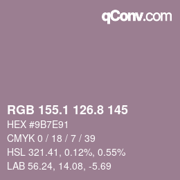 カラーコード: RGB 155.1 126.8 145 | qconv.com
