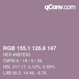 Color code: RGB 155.1 126.8 147 | qconv.com