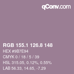 Color code: RGB 155.1 126.8 148 | qconv.com