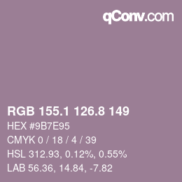 Color code: RGB 155.1 126.8 149 | qconv.com
