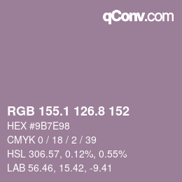 Color code: RGB 155.1 126.8 152 | qconv.com