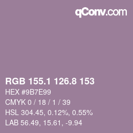 Color code: RGB 155.1 126.8 153 | qconv.com