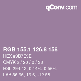 Color code: RGB 155.1 126.8 158 | qconv.com