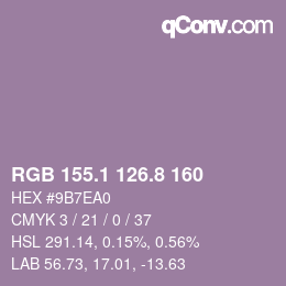 Color code: RGB 155.1 126.8 160 | qconv.com