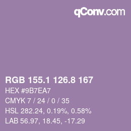 カラーコード: RGB 155.1 126.8 167 | qconv.com