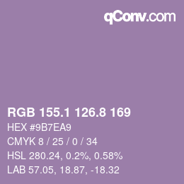 Color code: RGB 155.1 126.8 169 | qconv.com