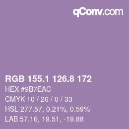 カラーコード: RGB 155.1 126.8 172 | qconv.com