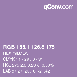 カラーコード: RGB 155.1 126.8 175 | qconv.com