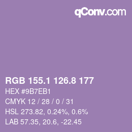 カラーコード: RGB 155.1 126.8 177 | qconv.com