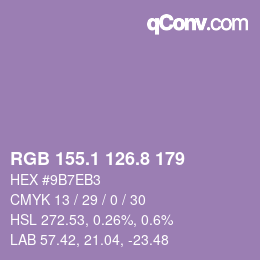Color code: RGB 155.1 126.8 179 | qconv.com