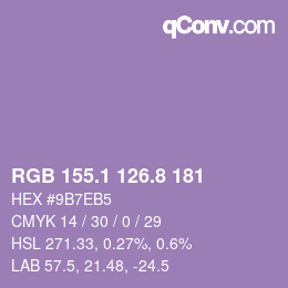 カラーコード: RGB 155.1 126.8 181 | qconv.com