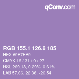 カラーコード: RGB 155.1 126.8 185 | qconv.com