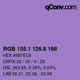 カラーコード: RGB 155.1 126.8 198 | qconv.com